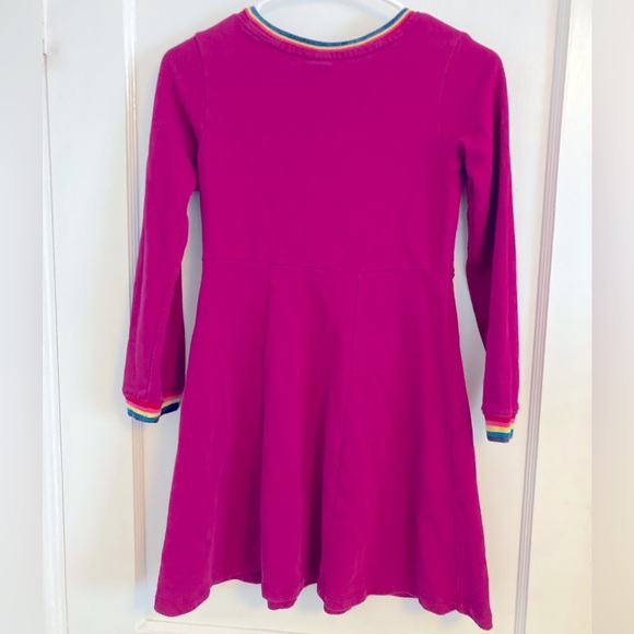 Hanna Andersson fushia French terry long sleeve dress with rainbow stripe trim - Picture 4 of 4